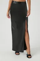 Women's Faux Leather Slit Midi Skirt in Black Small