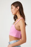 Women's Smocked Tie-Back Crop Top in Dawn Pink Medium