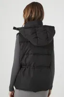 Women's Hooded Toggle Puffer Vest in Black Small