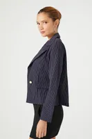 Women's Pinstriped Notched Blazer in Navy/White Large