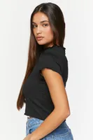 Women's Smocked Mock Neck Crop Top in Black Large