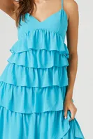 Women's Chiffon Ruffle Midi Dress in Blue Medium