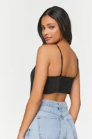 Women's Satin Cropped Handkerchief Cami in Black Small