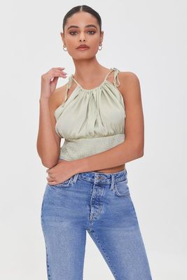 Women's Tie-Strap Smocked Cami in Sage Small