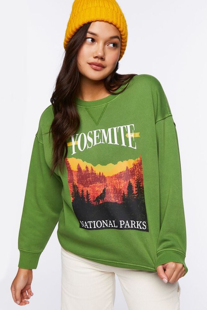 Women's Yosemite Graphic Pullover in Green Small