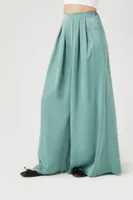 Women's Pleated Satin Palazzo Pants in Seafoam, XS