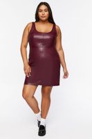 Women's Faux Leather Mini Dress in Merlot, 0X