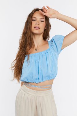 Women's Lace-Back Crop Top in Blue Water Large