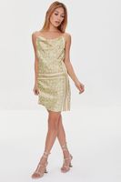 Women's Baroque Print Satin Mini Dress in Tan Small