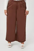 Women's Twill Wide-Leg Pants in Chocolate, 1X