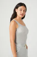 Women's Ribbed Knit Scoop Tank Top in Grey Large