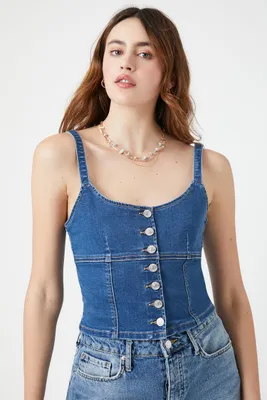 Women's Denim Button-Front Bustier Cami in Medium Denim Large