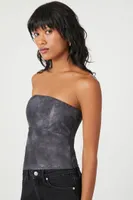 Women's Faux Leather Asymmetrical Tube Top in Grey Medium