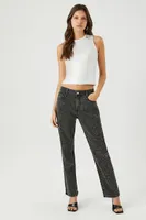 Women's Rhinestone Straight-Leg Jeans Washed Black,