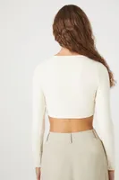 Women's Contour Sculpt Long-Sleeve Crop Top in Cream Large