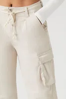 Women's Twill Drawstring Cargo Pants in White Small