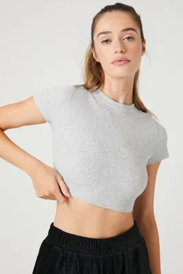 Women's Active Seamless Cropped Tee in Heather Grey Large