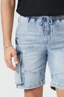 Men Drawstring Denim Cargo Shorts in Light Denim Medium