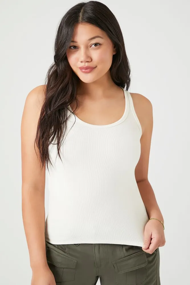 Women's Ribbed Knit Scoop Tank Top in Vanilla Large