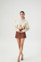 Women's Cropped Surplice Dolman-Sleeve Shirt in Birch Small