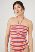 Women's Striped Halter Bodysuit in Orchid, XS