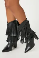 Women's Fringe Block Heel Boots in Black, 6