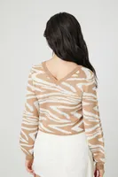 Women's Cropped Zebra Sweater in Brown/Cream, XL