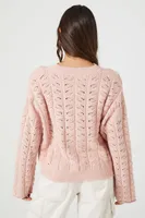 Women's Open-Knit Drop-Sleeve Sweater in Rose Small