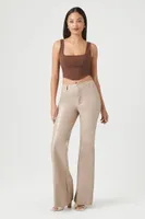 Women's Faux Leather Mid-Rise Flare Pants in Brown Medium