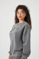 Women's Fleece Rose Graphic Pullover in Charcoal Medium