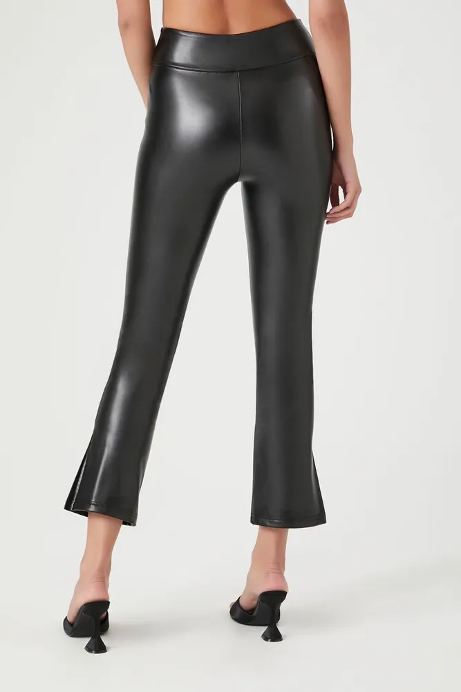 Women's Faux Leather Ankle Leggings in Black Large