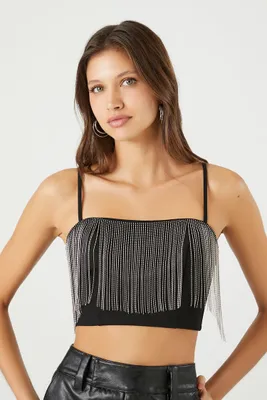 Women's Fringe Cropped Cami in Black Medium