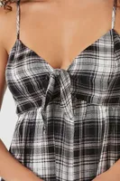 Women's Plaid Babydoll Mini Dress in Black Medium