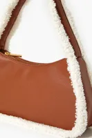 Women's Faux Shearling-Trim Faux Leather Handbag in Brown