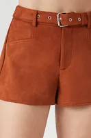 Women's Faux Suede Belted Shorts in Chestnut Medium