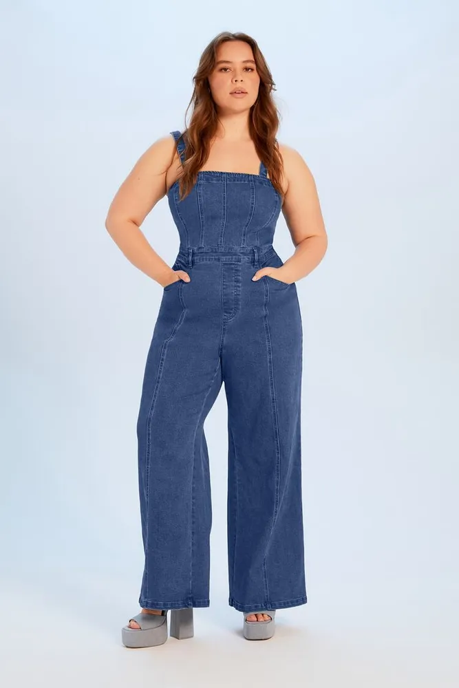 Women's Sleeveless Denim Jumpsuit Medium Denim,