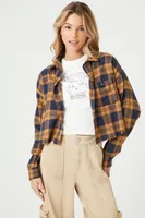 Women's Plaid Flannel Cropped Shirt in Yellow Large