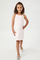 Girls Rhinestone Satin Dress (Kids) in Pink, 13/14