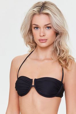Women's Ribbed Halter Bikini Top in Black Large