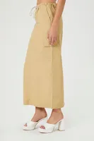 Women's Twill Toggle Drawstring Midi Skirt in Khaki Small