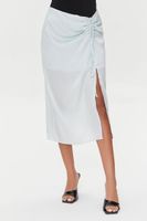 Women's Satin Ruched Drawstring Skirt in Mint Medium