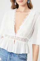 Women's Chiffon Lace-Trim Top in White Small