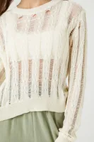 Women's Distressed Sheer Sweater in Cream Small