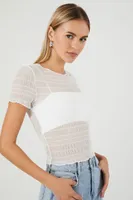 Women's Sheer Mesh Lettuce-Edge T-Shirt in White Small