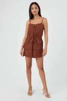 Women's Drawstring Button-Front Romper in Cappuccino, XS