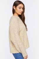 Women's Fuzzy Knit Long Sleeve Sweater in Taupe Small