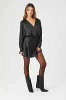 Women's Satin Surplice Bodysuit in Black Small