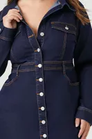 Women's Denim Midi Shirt Dress in Dark Denim, 3X