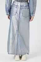 Women's Iridescent Denim A-Line Maxi Skirt Small