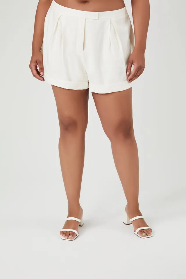 Forever 21 Women's Linen-Blend Shorts in White, 2X